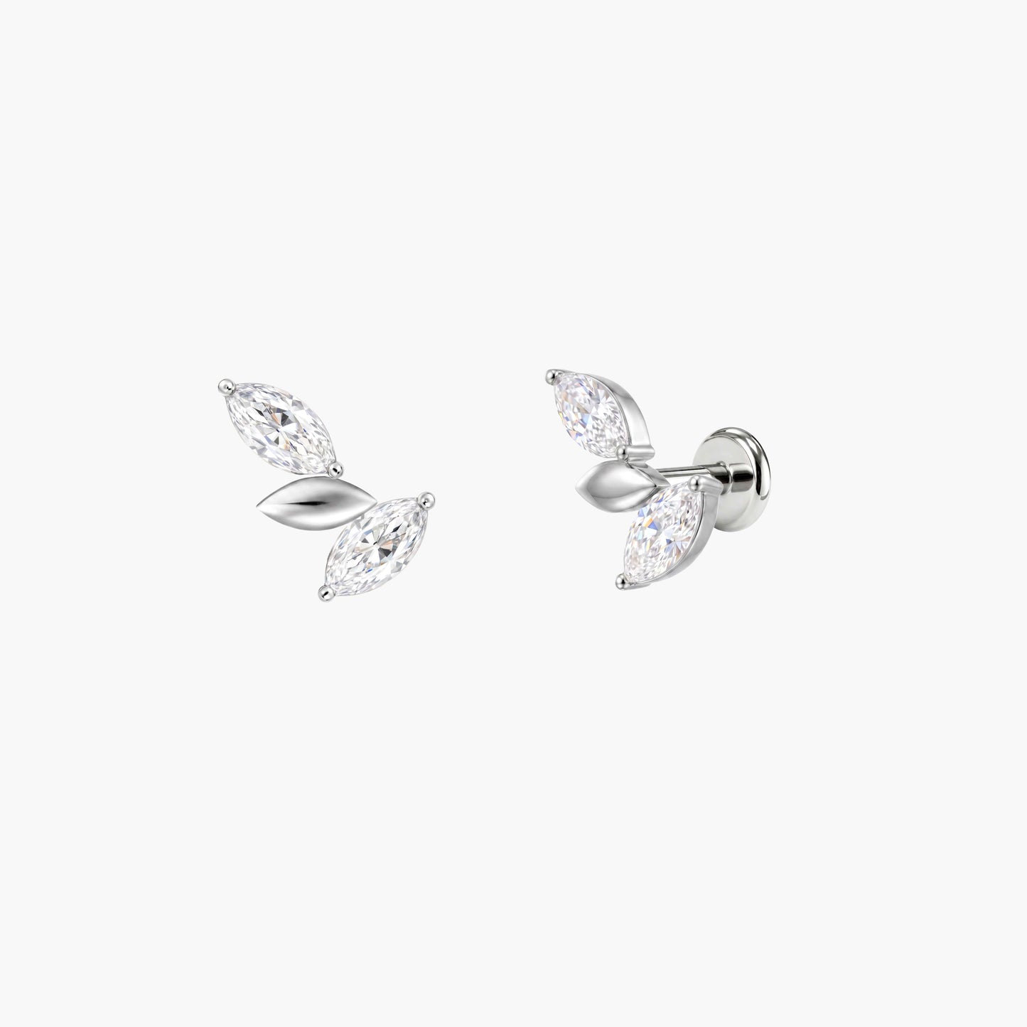 ECLORA Marquise Leaf Cluster - White Gold Titanium Post - view 3