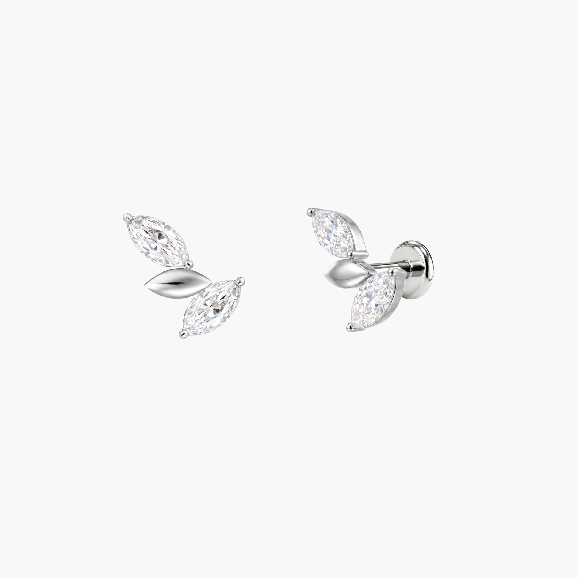 ECLORA Marquise Leaf Cluster - White Gold Titanium Post - view 3