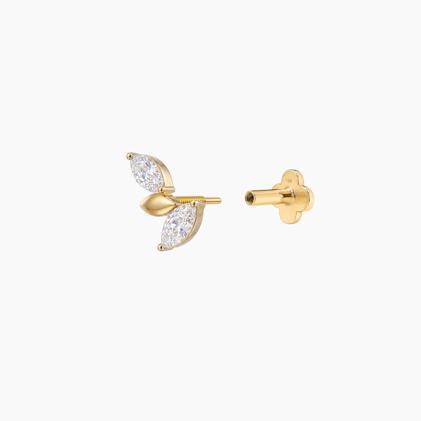ECLORA Marquise Leaf Cluster - Solid Gold Solid Gold Post - view 2