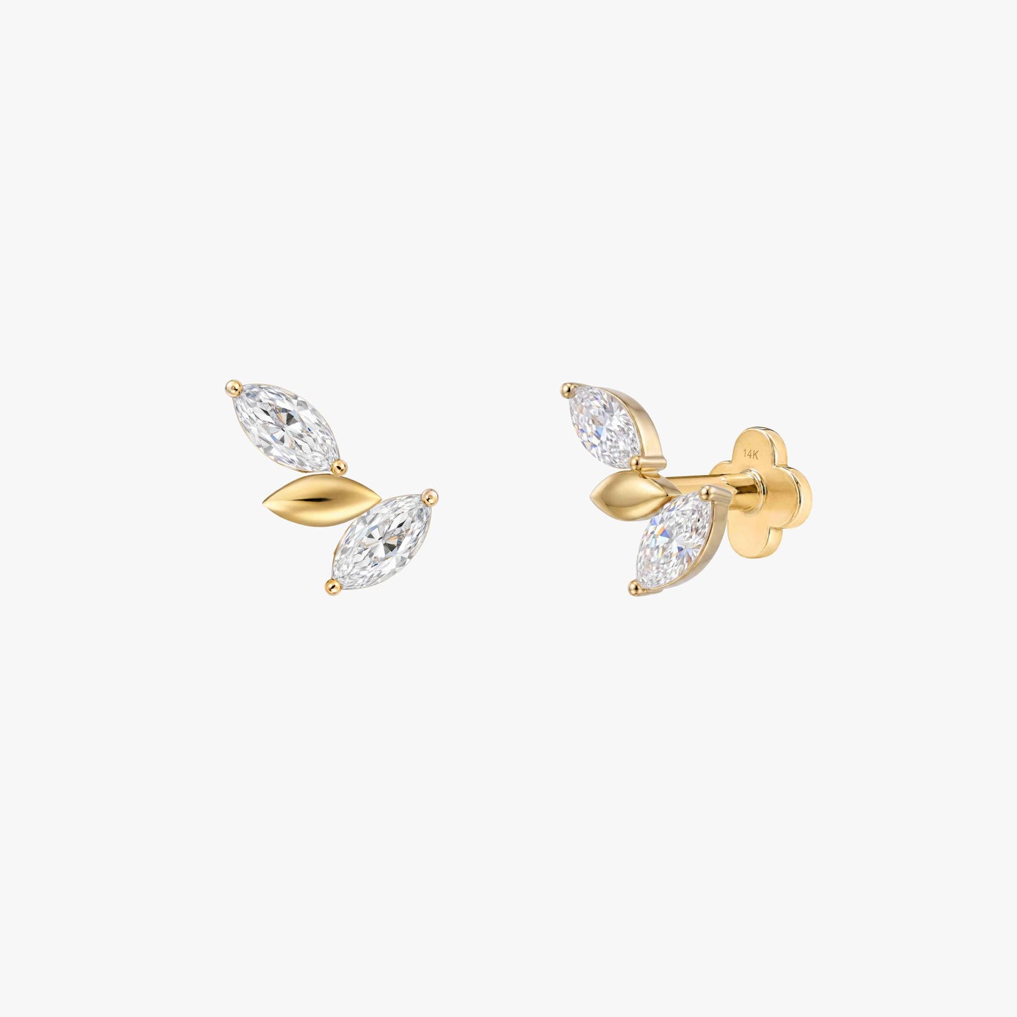 ECLORA Marquise Leaf Cluster - Solid Gold Solid Gold Post - view 1