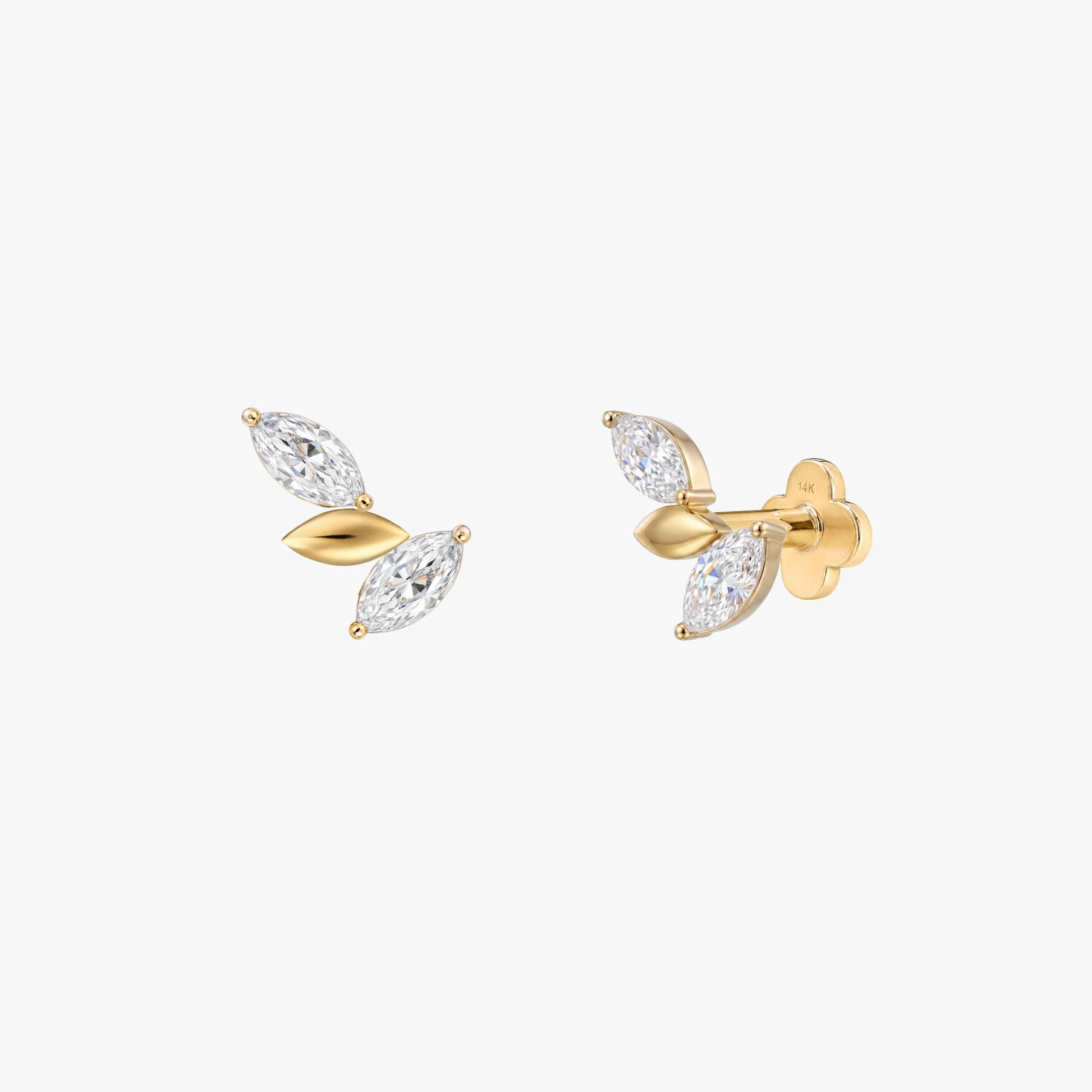 ECLORA Marquise Leaf Cluster - Solid Gold Solid Gold Post - view 1