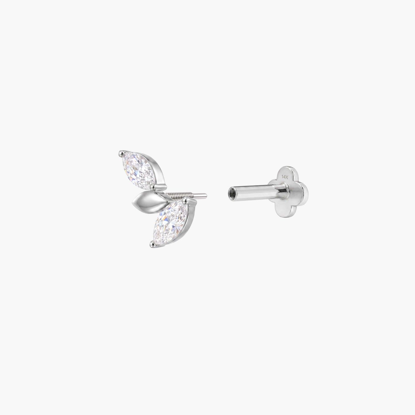 ECLORA Marquise Leaf Cluster - White Gold Solid Gold Post - view 2