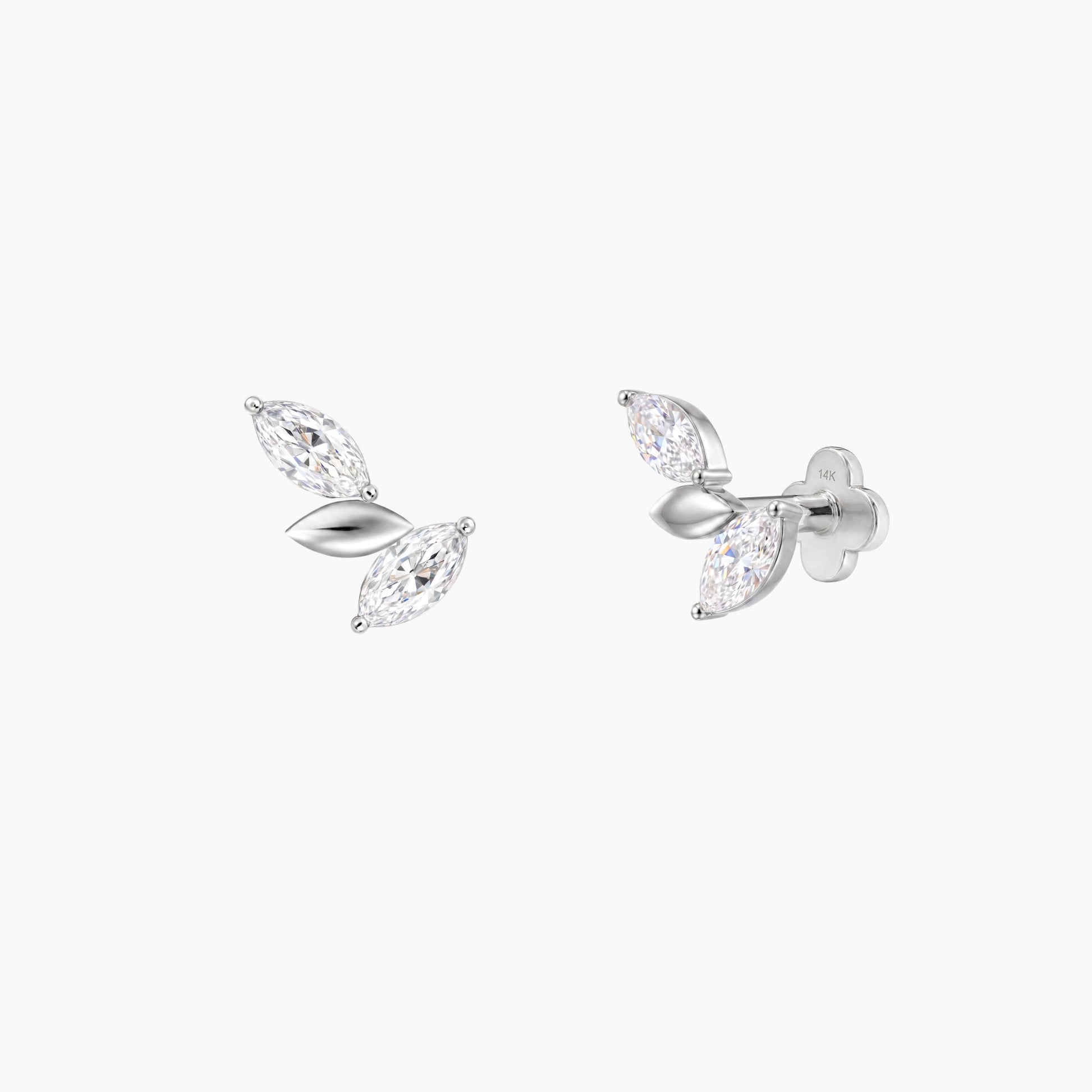 ECLORA Marquise Leaf Cluster - White Gold Solid Gold Post - view 1