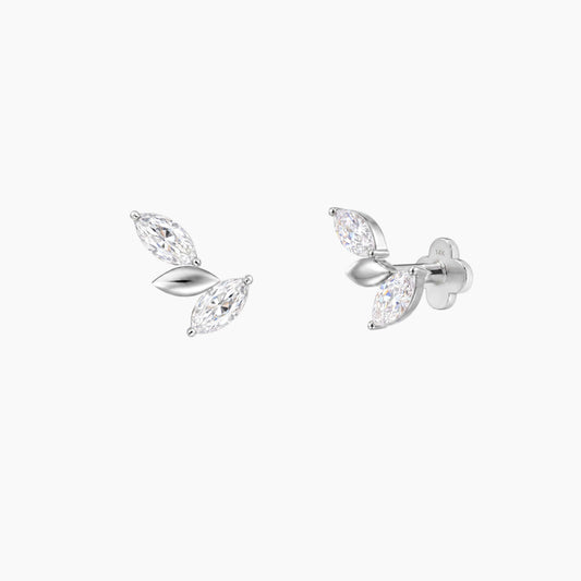 ECLORA Marquise Leaf Cluster - White Gold Solid Gold Post - view 1