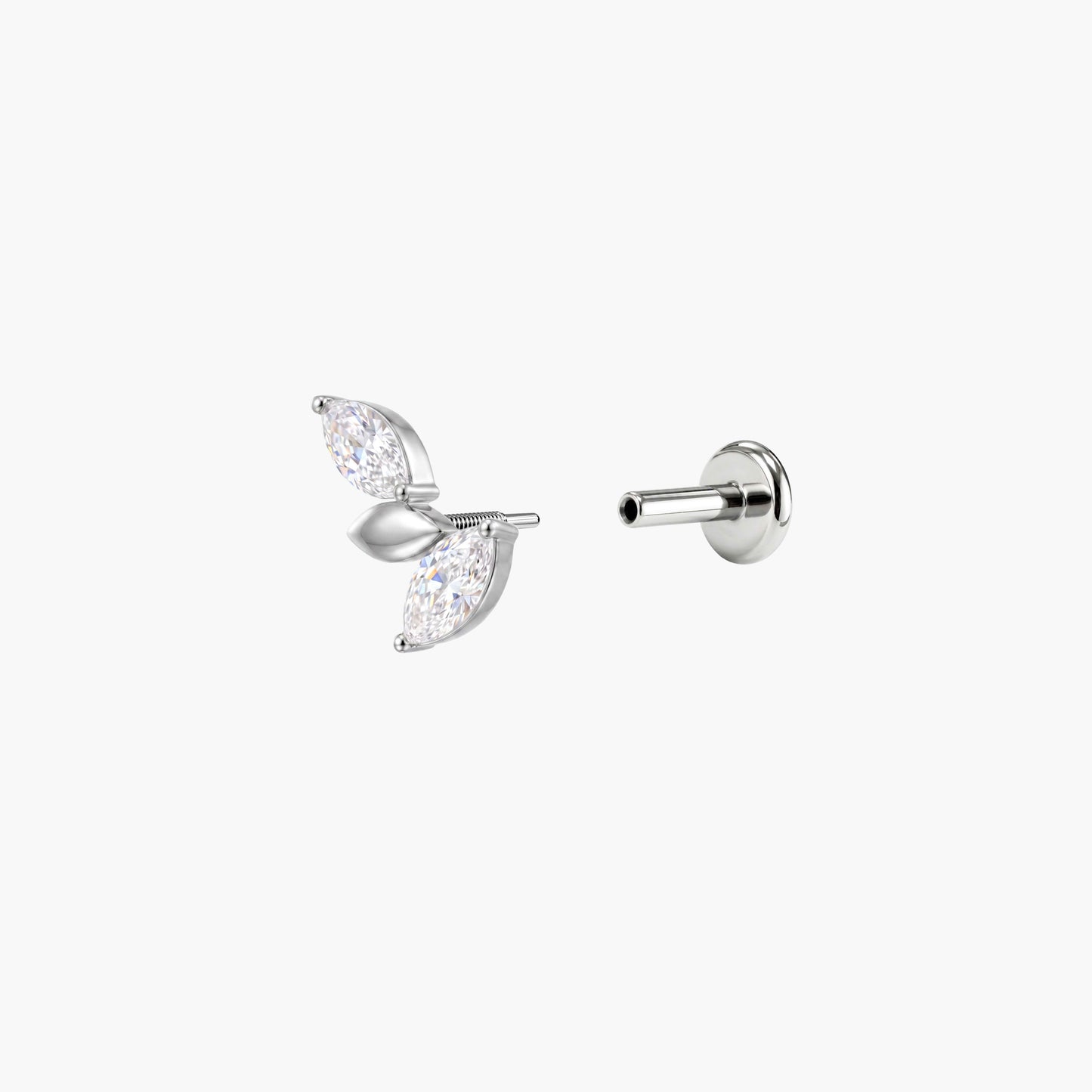 ECLORA Marquise Leaf Cluster - White Gold Titanium Post - view 2