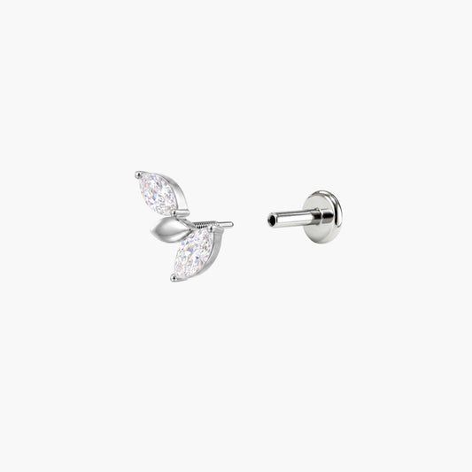 ECLORA Marquise Leaf Cluster - White Gold Titanium Post - view 2