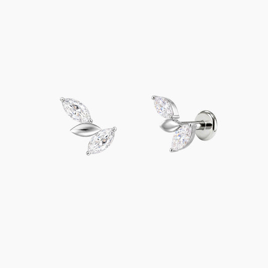 ECLORA Marquise Leaf Cluster - White Gold Titanium Post - view 1