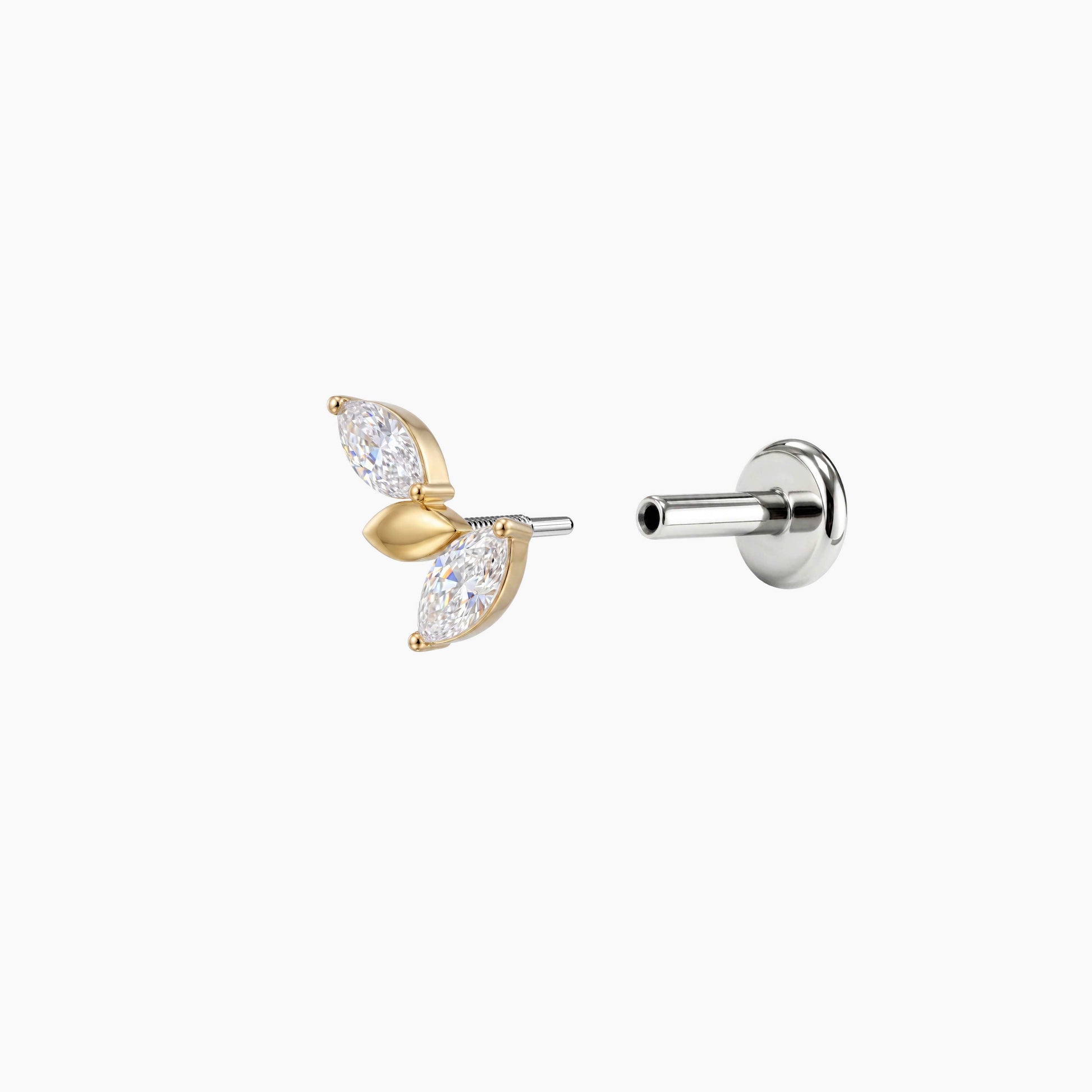 ECLORA Marquise Leaf Cluster - Solid Gold Titanium Post - view 2