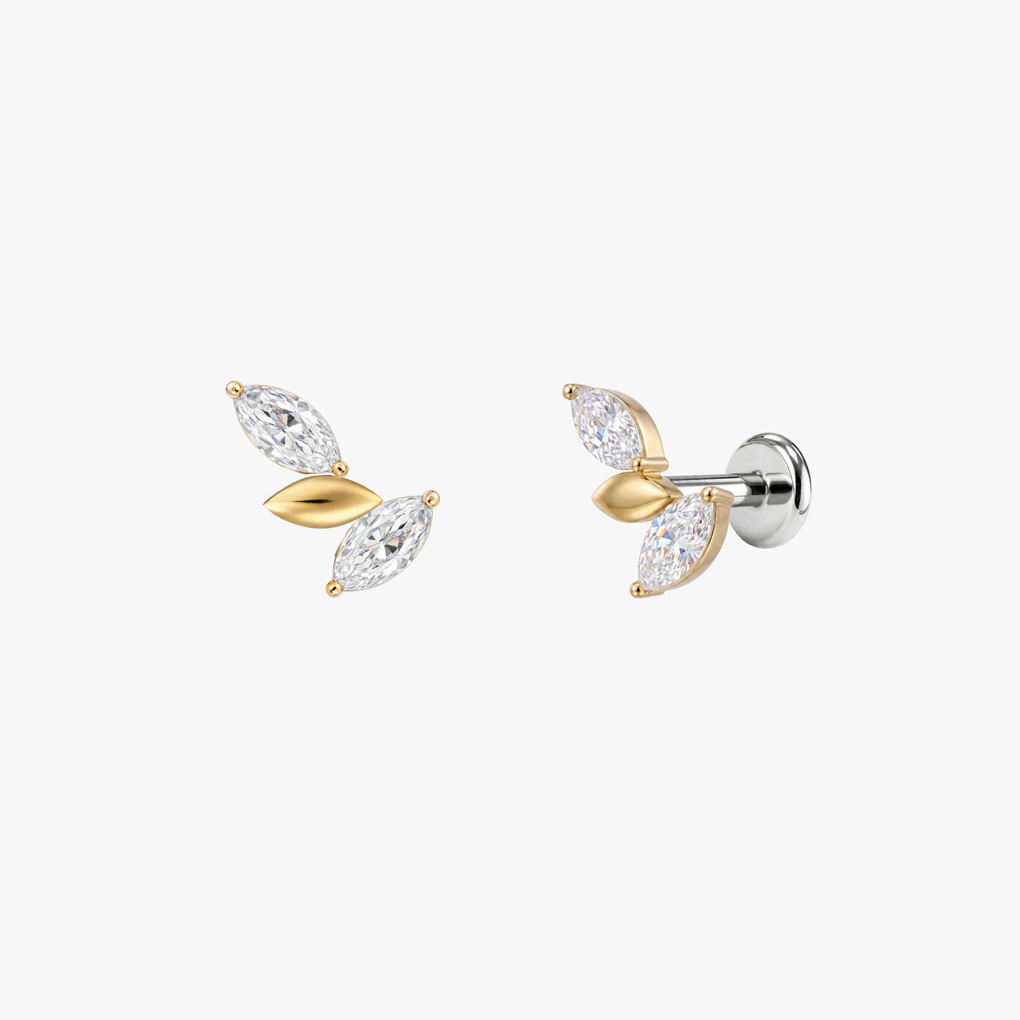 ECLORA Marquise Leaf Cluster - Solid Gold Titanium Post - view 1