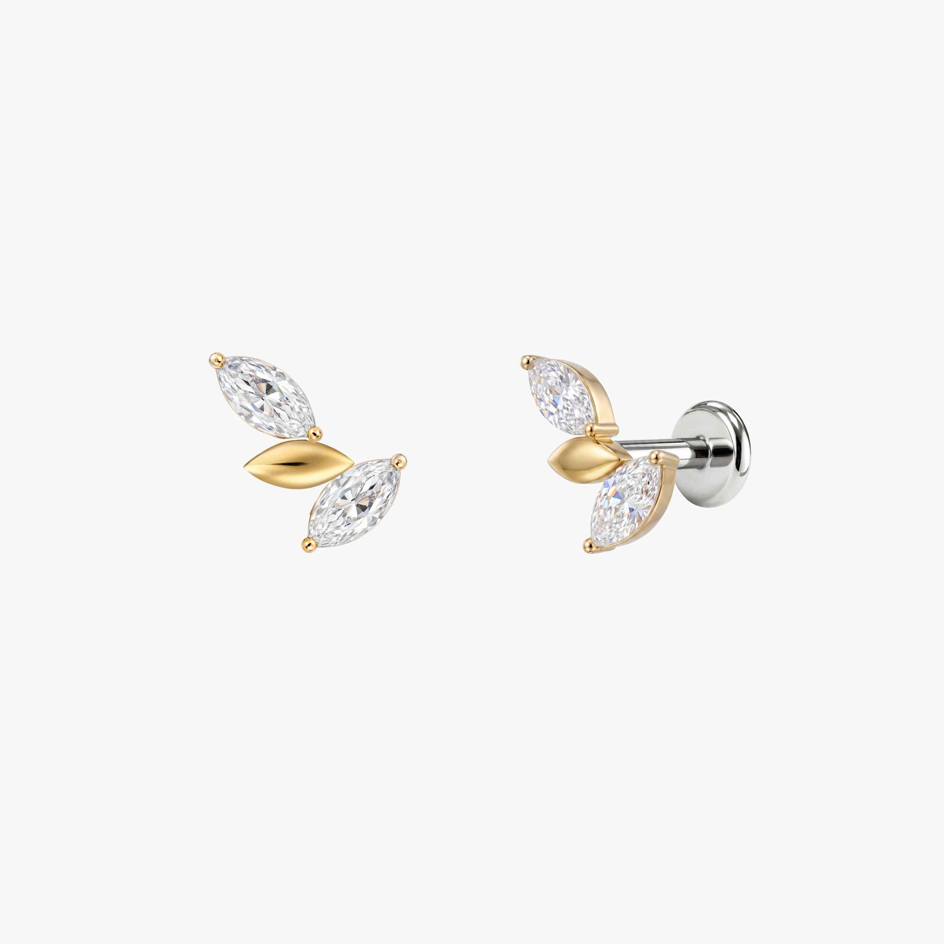 ECLORA Marquise Leaf Cluster - Solid Gold Titanium Post - view 1