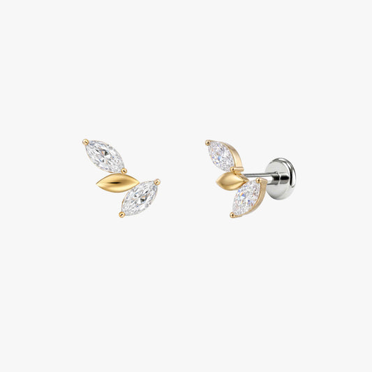 ECLORA Marquise Leaf Cluster - Solid Gold Titanium Post - view 1