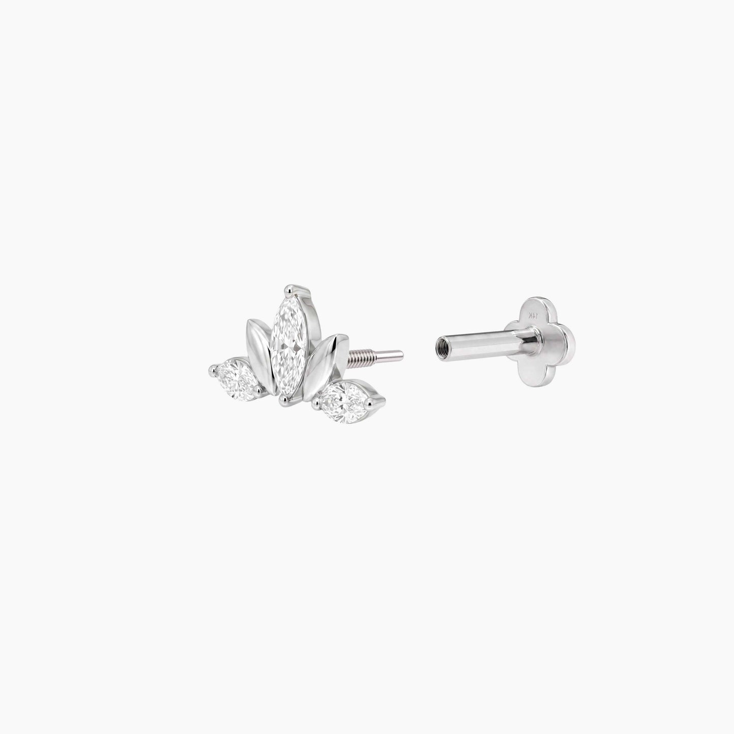 ECLORA Marquise & Round Crown - White Gold Solid Gold Post - view 2