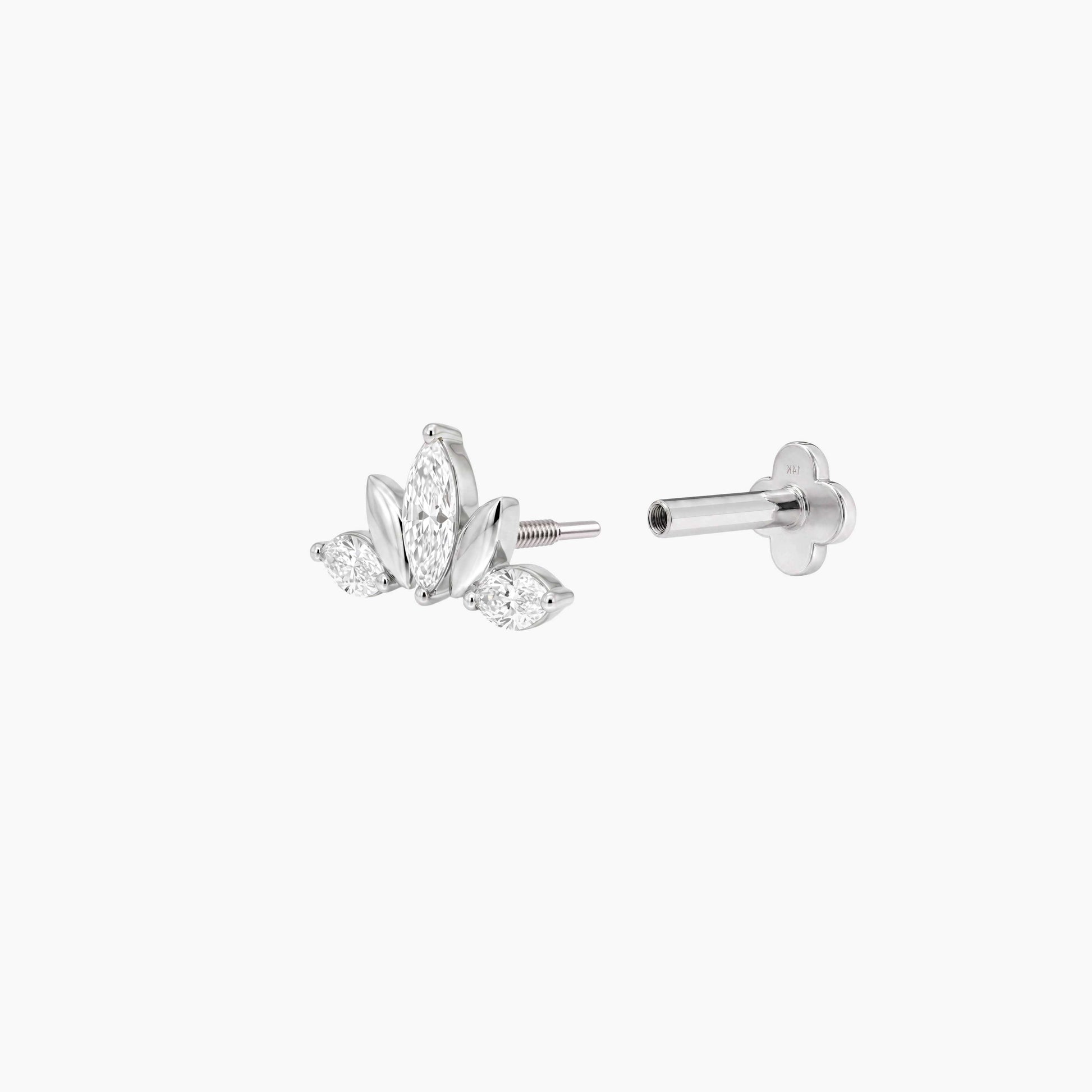 ECLORA Marquise & Round Crown - White Gold Solid Gold Post - view 2