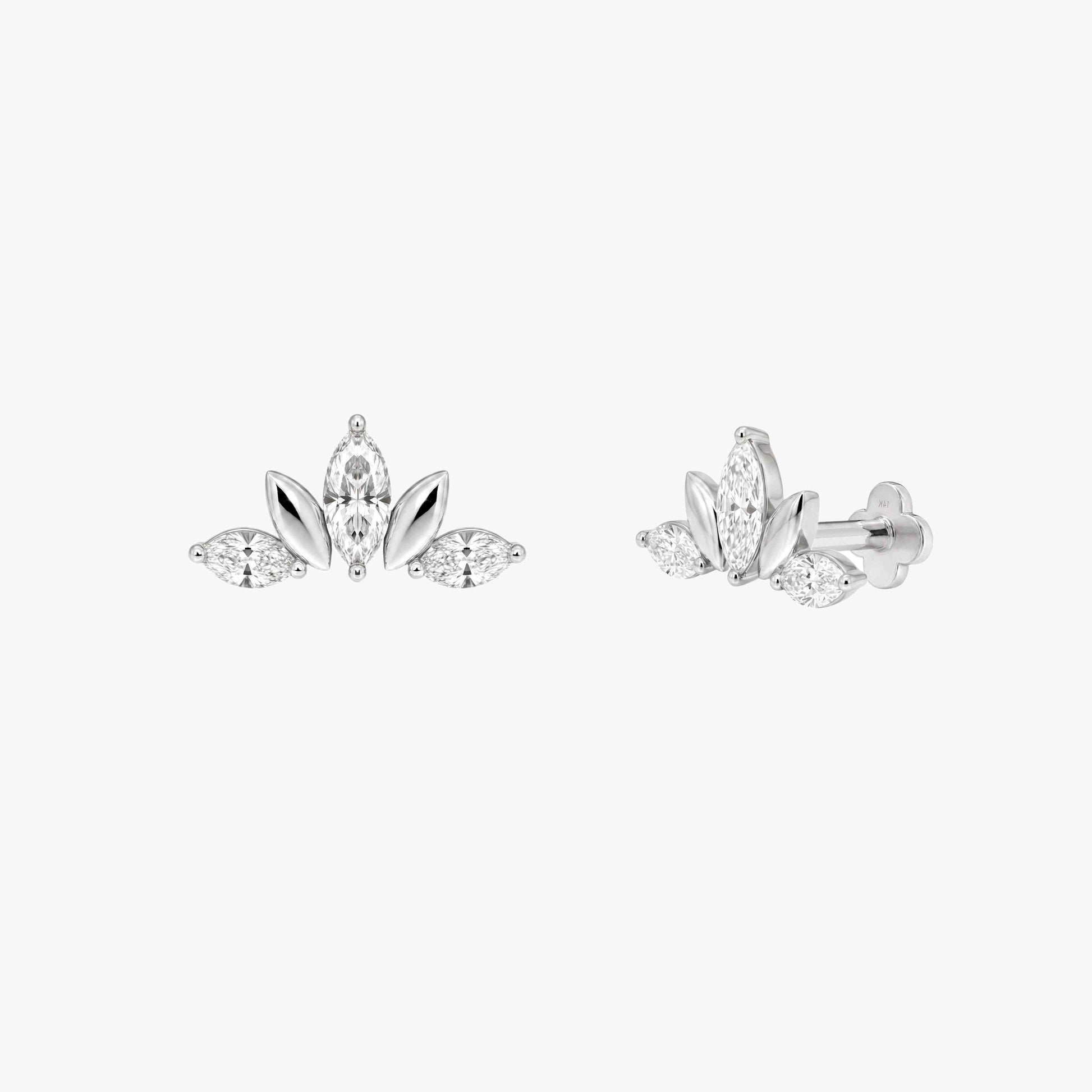 ECLORA Marquise & Round Crown - White Gold Solid Gold Post - view 1