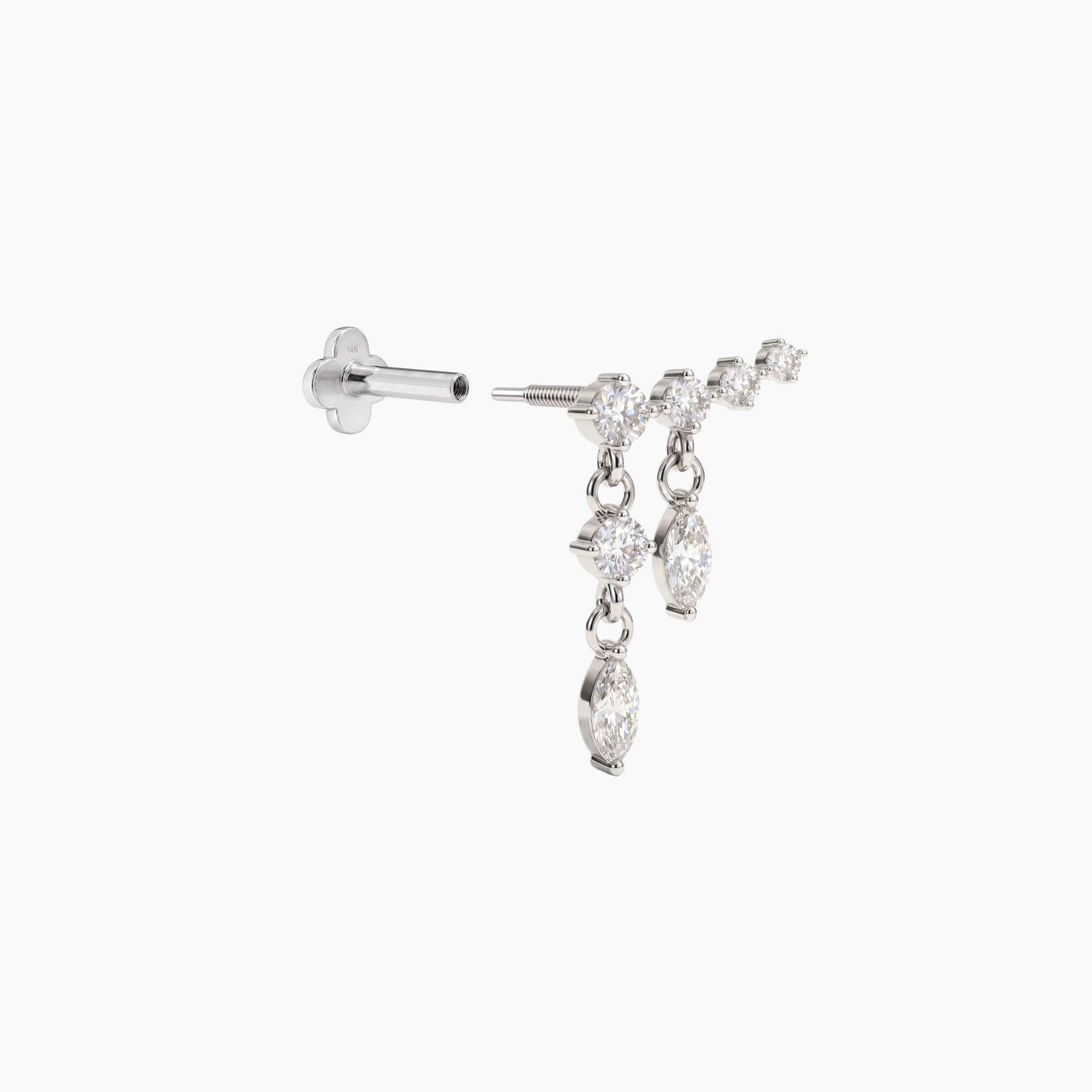 ECLORA Marquise Tassel Double-Drop - White Gold Solid Gold Post - view 2