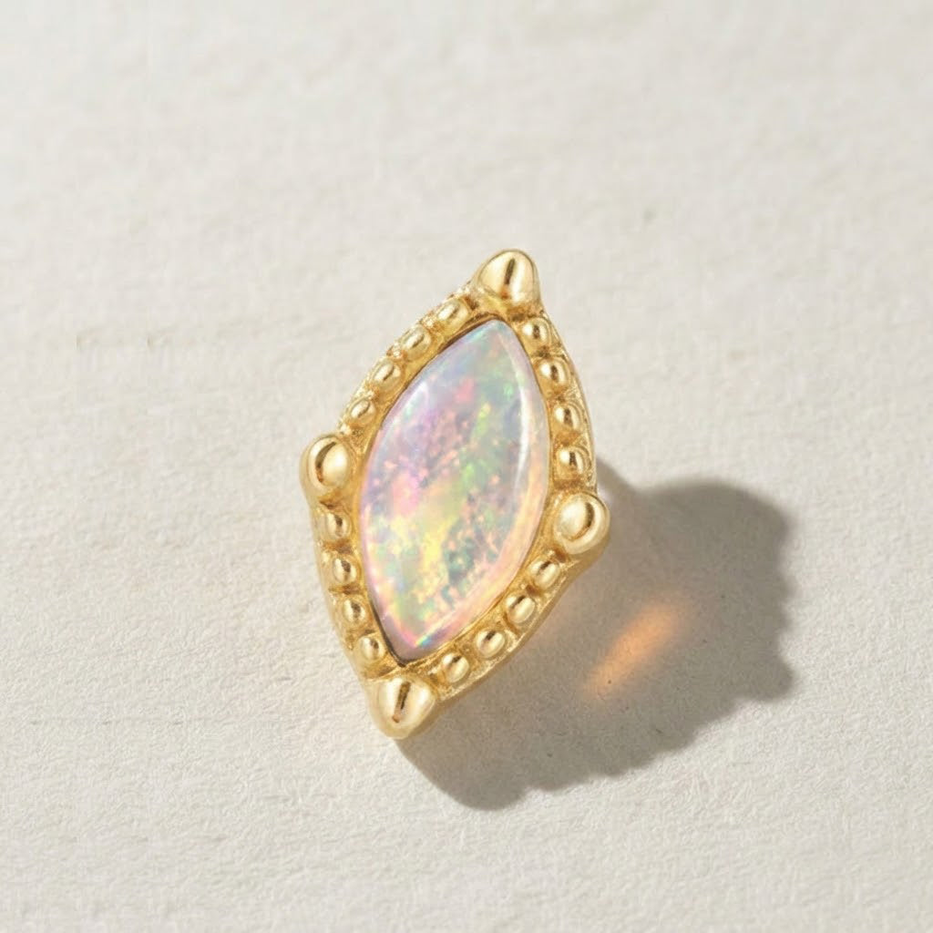 14K Solid Yellow Gold Marquise Opal Flat Back Stud & Solid Gold Post