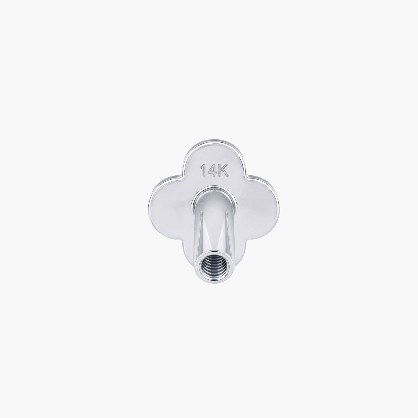 14K Solid White Gold Clover Internally Threaded Flat Back Post - view 1