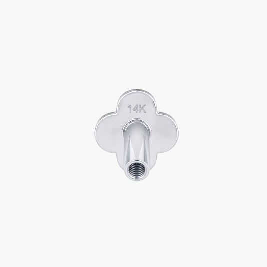 14K Solid White Gold Clover Internally Threaded Flat Back Post - view 1