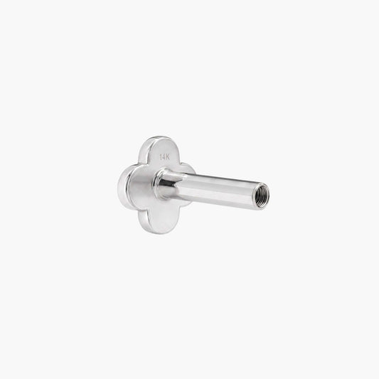 14K Solid White Gold Clover Internally Threaded Flat Back Post - view 2
