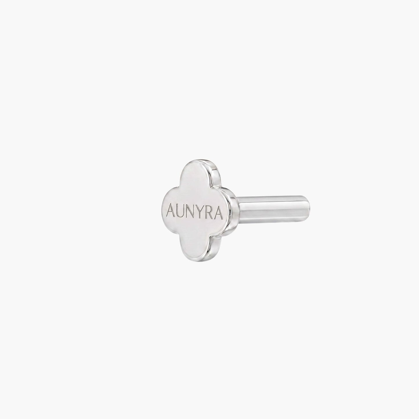 14K Solid White Gold Clover Internally Threaded Flat Back Post - view 3