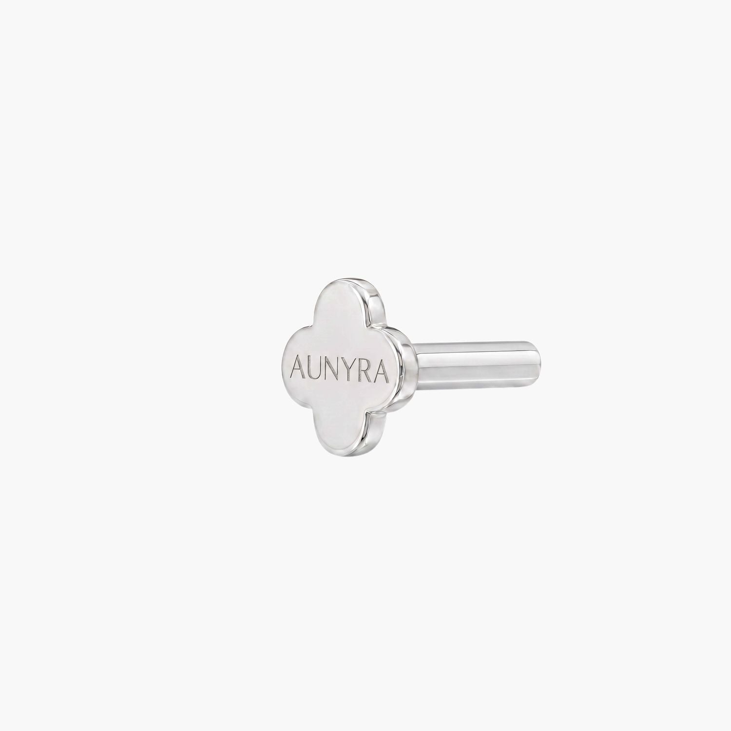 14K Solid White Gold Clover Internally Threaded Flat Back Post - view 3