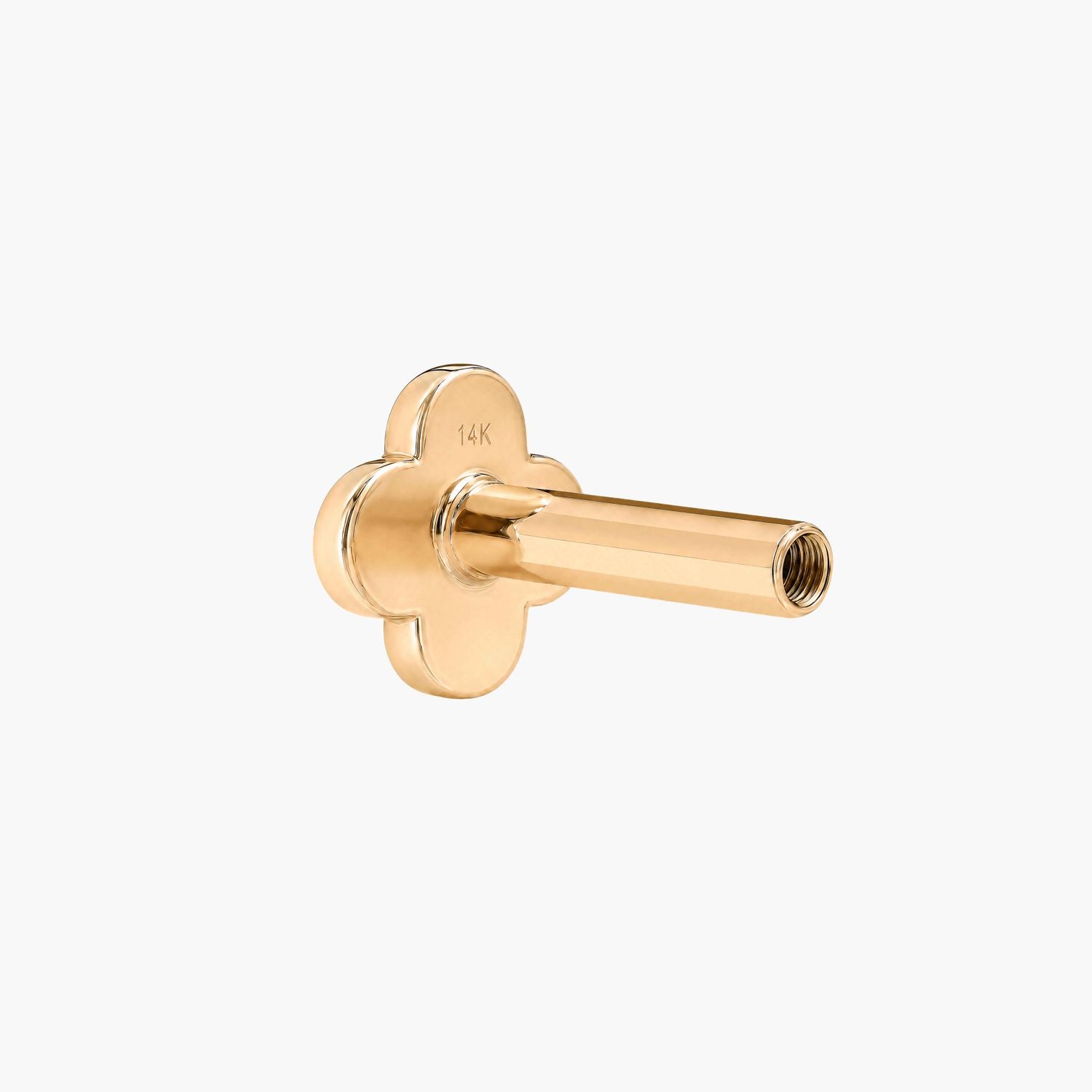 14K Solid Yellow Gold Clover Internally Threaded Flat Back Post - view 1
