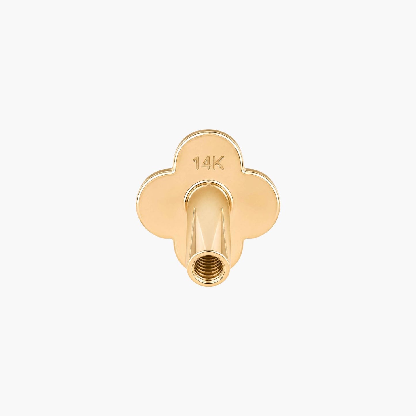 14K Solid Yellow Gold Clover Internally Threaded Flat Back Post - view 2