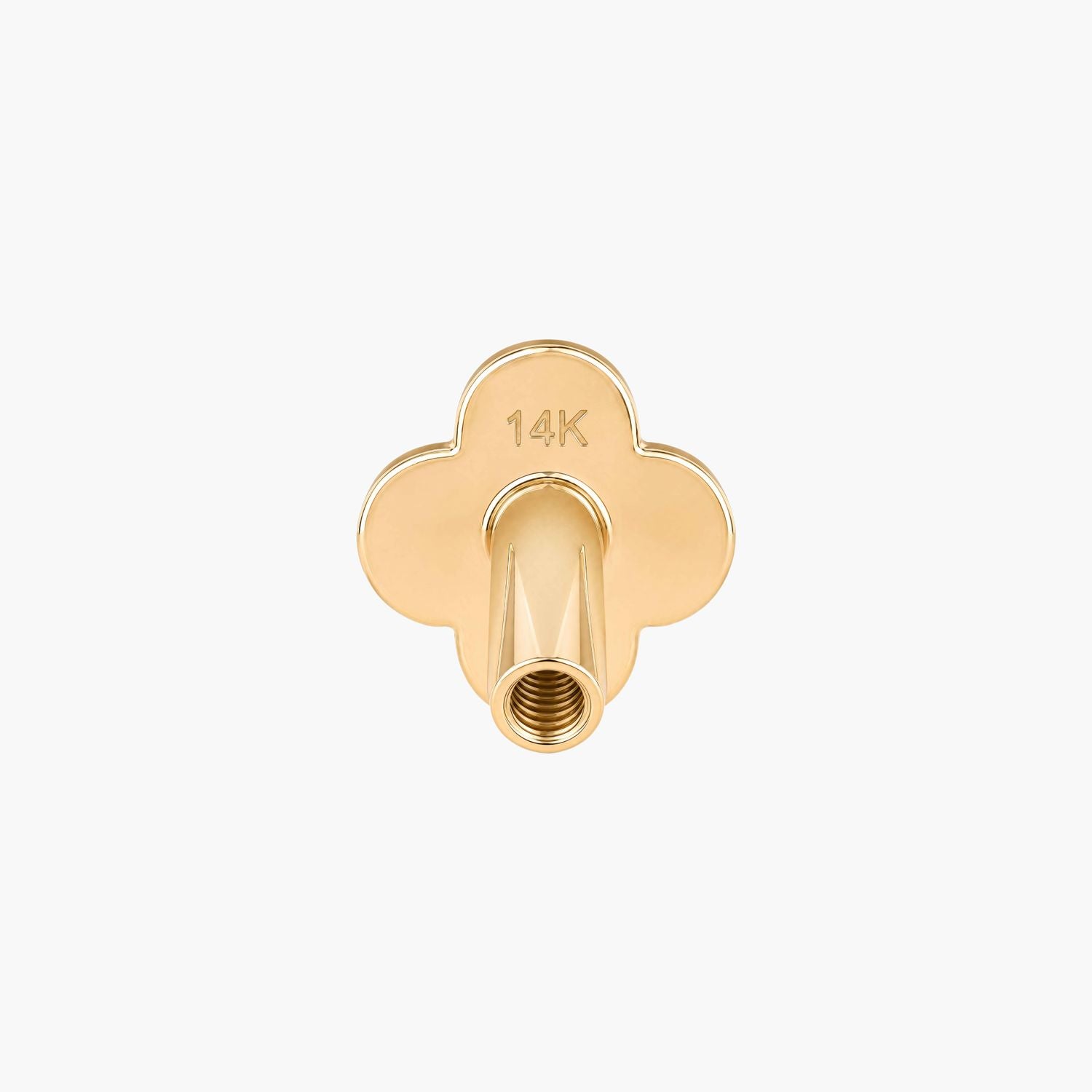 14K Solid Yellow Gold Clover Internally Threaded Flat Back Post - view 2