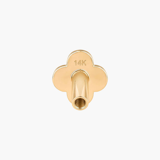 14K Solid Yellow Gold Clover Internally Threaded Flat Back Post - view 2